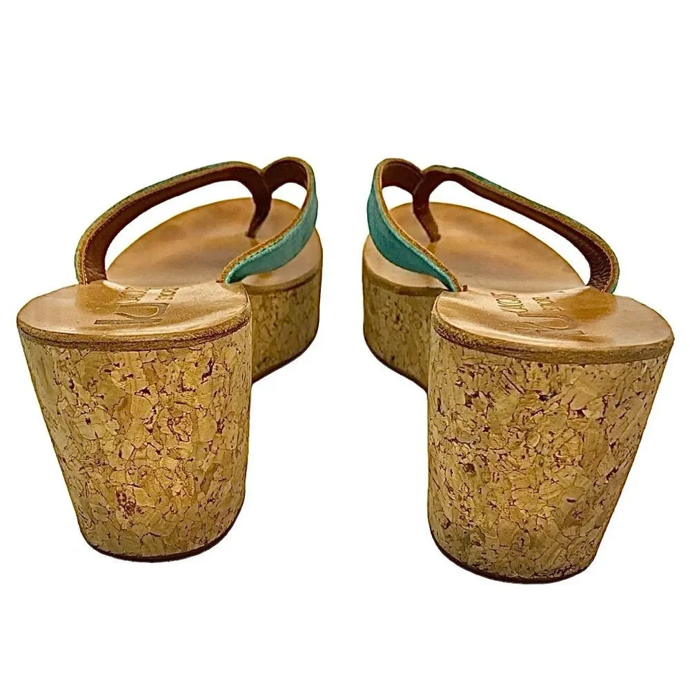 KJacques St Tropez Green Leather Cork Wedge Mule Sandals EU 38 US 7.5